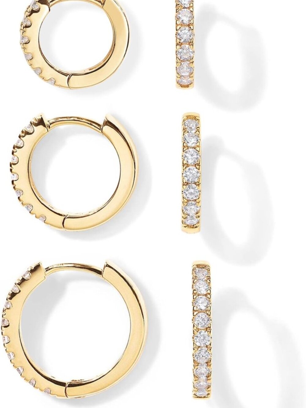 14K Gold Plated Huggie Earrings Set of 3 for Women, Sparkling CZ Jewelry